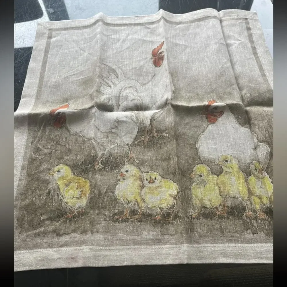 Williams Sonoma Volaille Table Runner 16 x 108 + 4 Napkins 100% Linen Ducks NWT